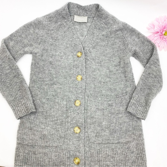 Everlane The Oversized Alpaca Pocket Cardigan Sweater Heathered Stone Grey - Picture 6 of 11